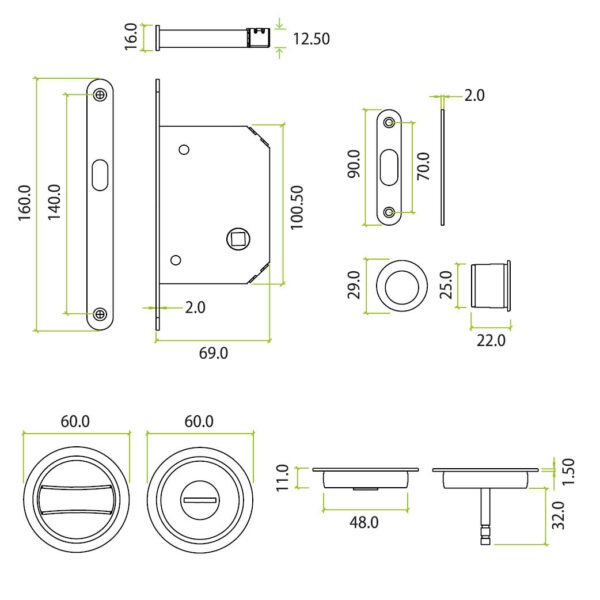 Sliding Door Lock Set - Suitable for 35-45mm Thick Doors - Image 2