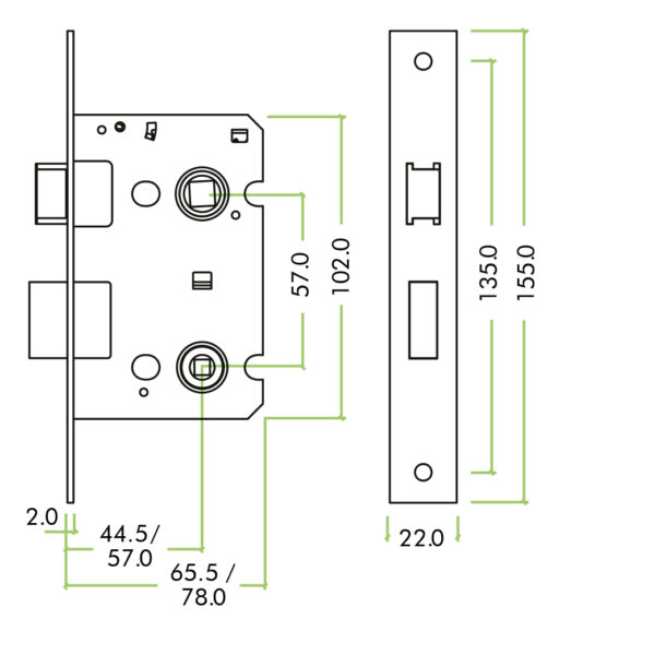 Bathroom Lock 2.5" - 57mm c/c - Image 2